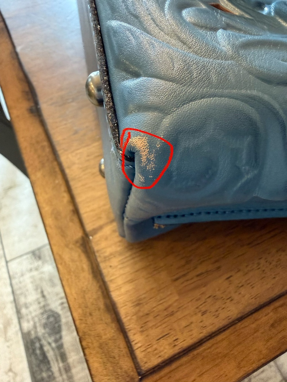PATRICIA NASH “ADELINE” SAFFLOWER BLUE LEATHER CUT-OUT TOOLED EMBOSSED TOTE - Picture 16 of 16